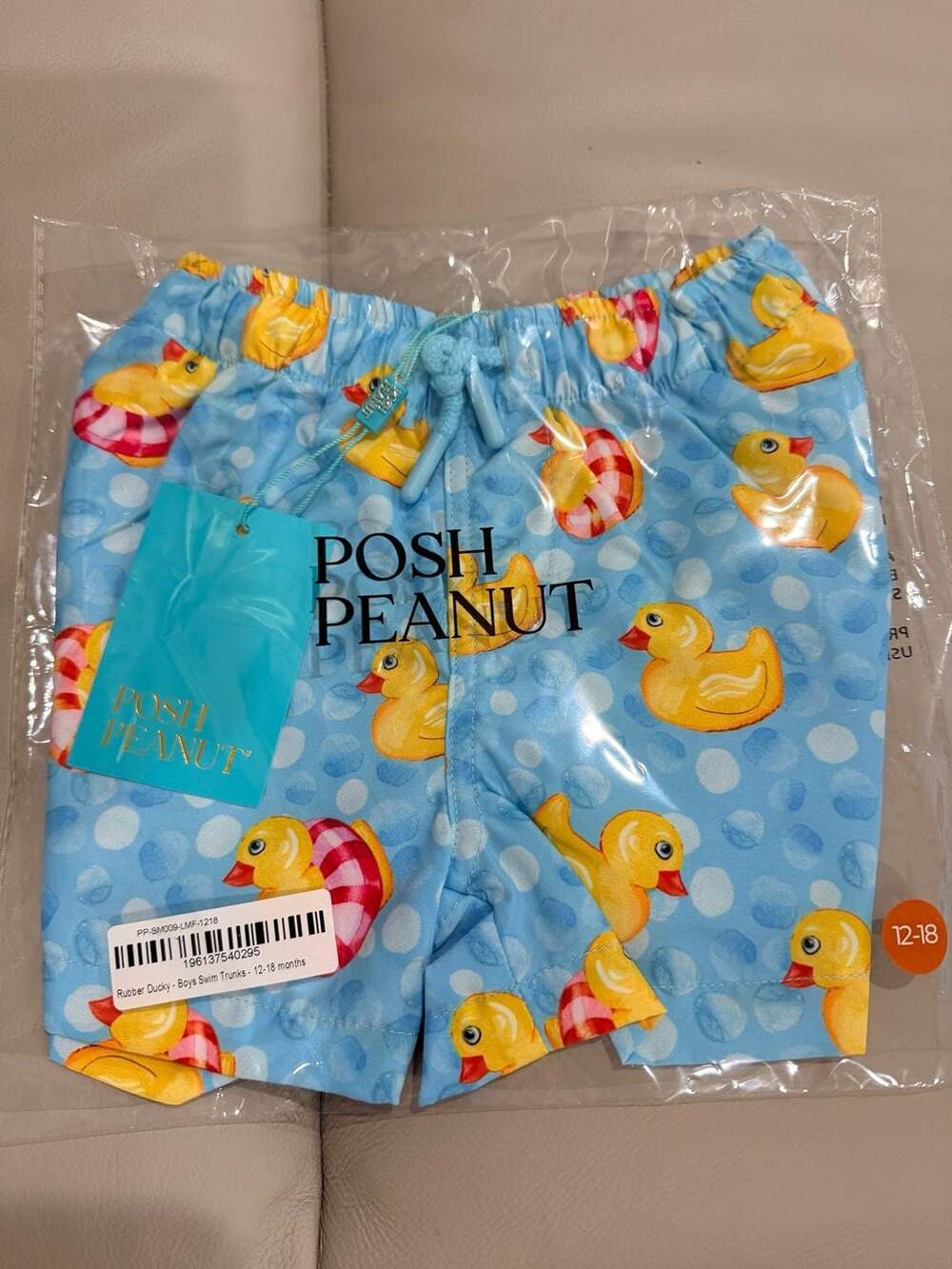 Posh Peanut Rubber Ducky Boys Swim Trunks Size 12-18 Months Blue